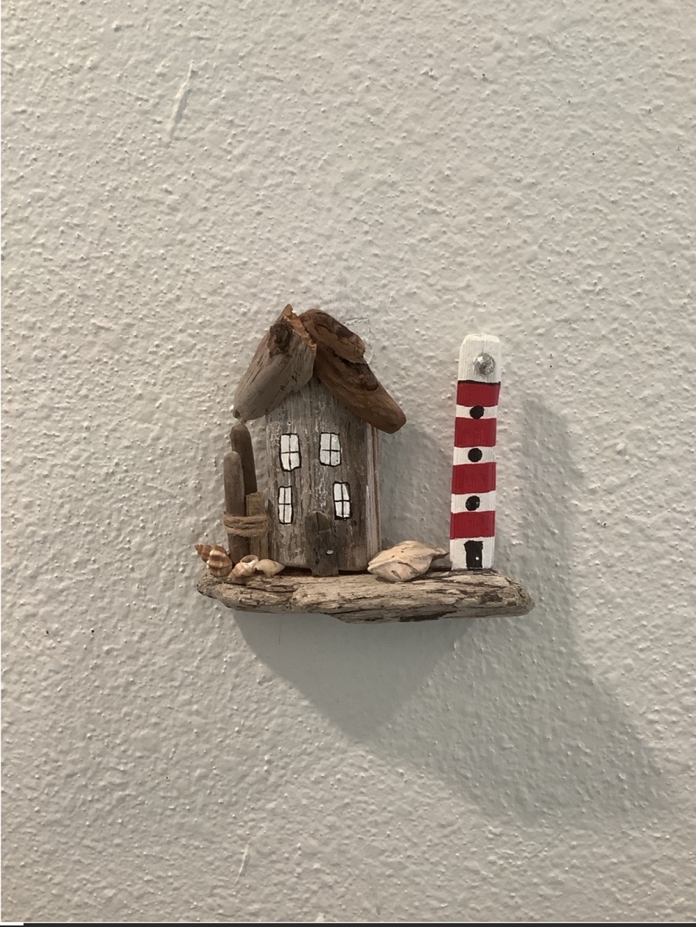 Driftwood Art, Driftwood House with Lighthouse, Driftwood Coastal Wall Decor